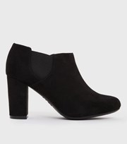 New Look Wide Fit Black Suedette Block Heel Shoe Boots
